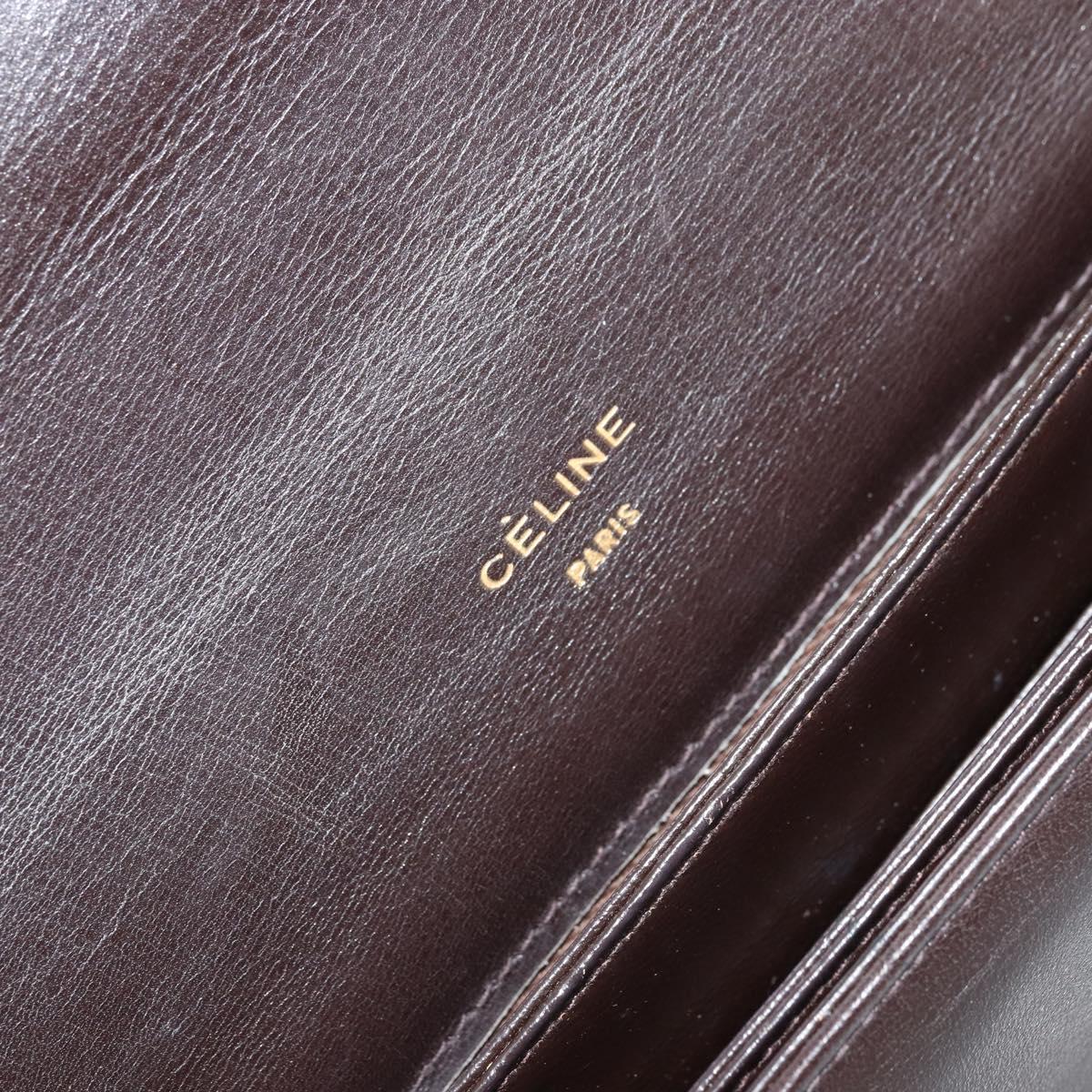 CELINE Shoulder Bag Leather Brown Gold Auth ep10103