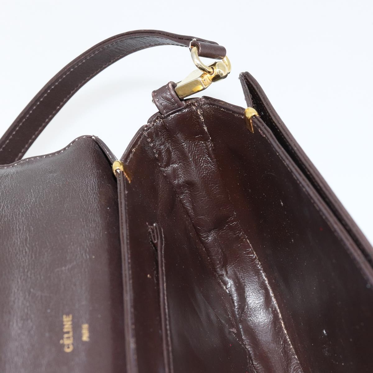CELINE Shoulder Bag Leather Brown Gold Auth ep10103