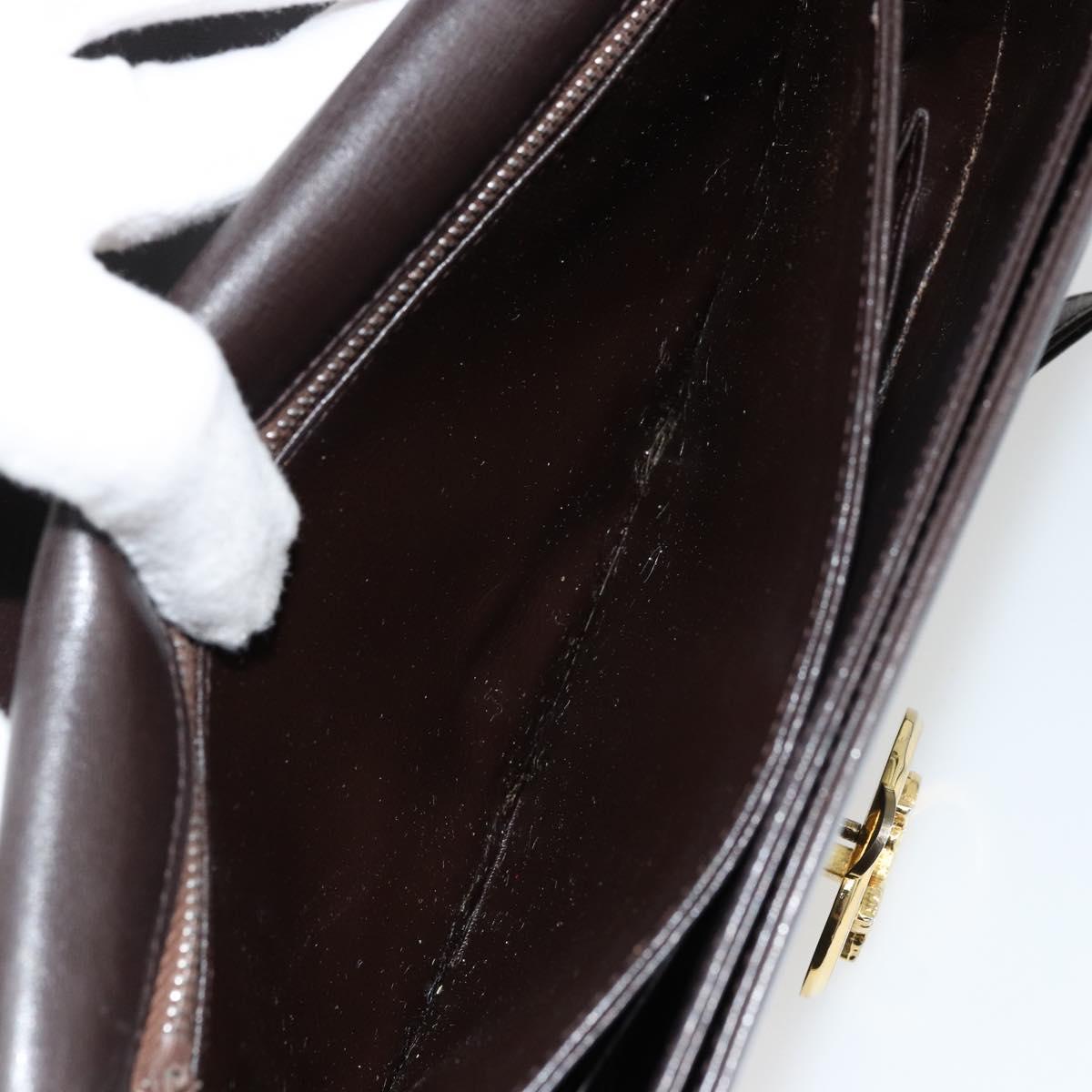 CELINE Shoulder Bag Leather Brown Gold Auth ep10103