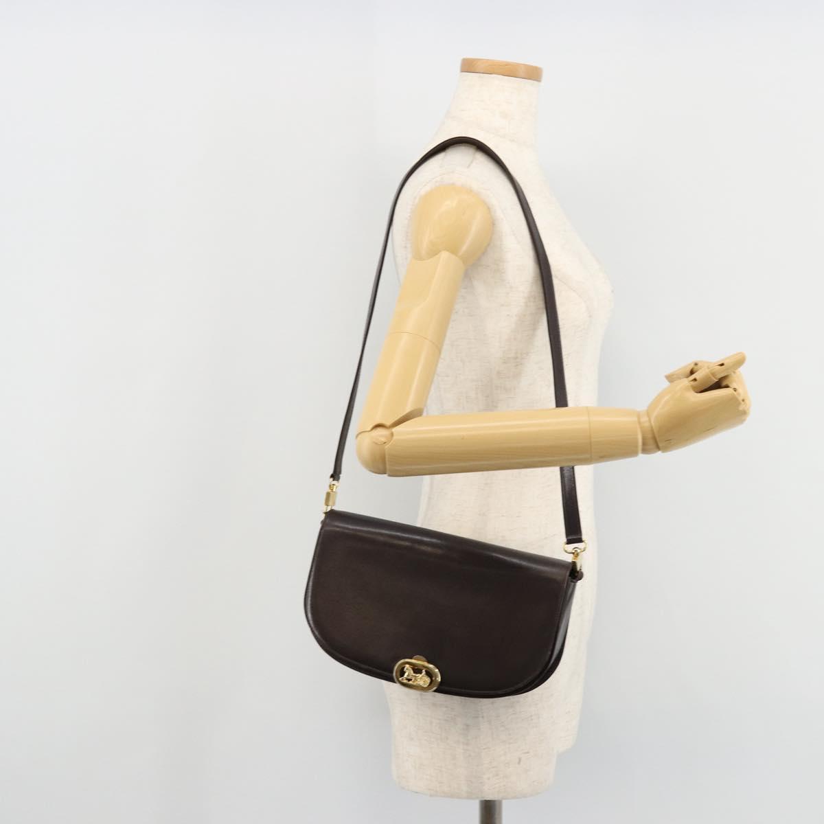 CELINE Shoulder Bag Leather Brown Gold Auth ep10103