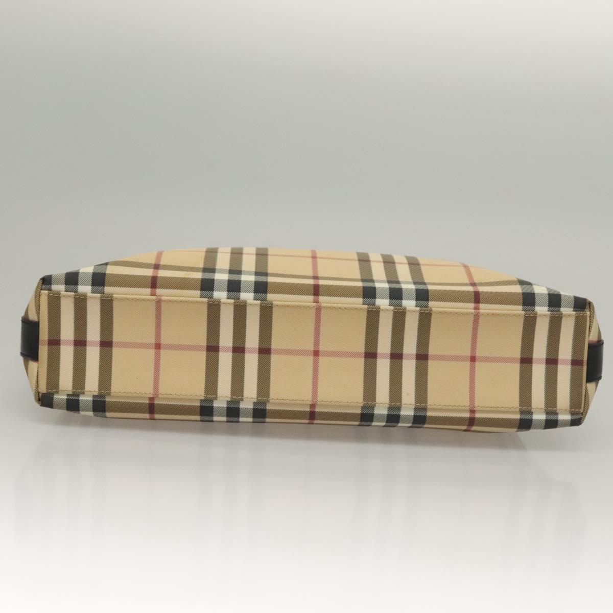 BURBERRY Nova Check Shoulder Bag PVC Beige Silver Auth ep10120