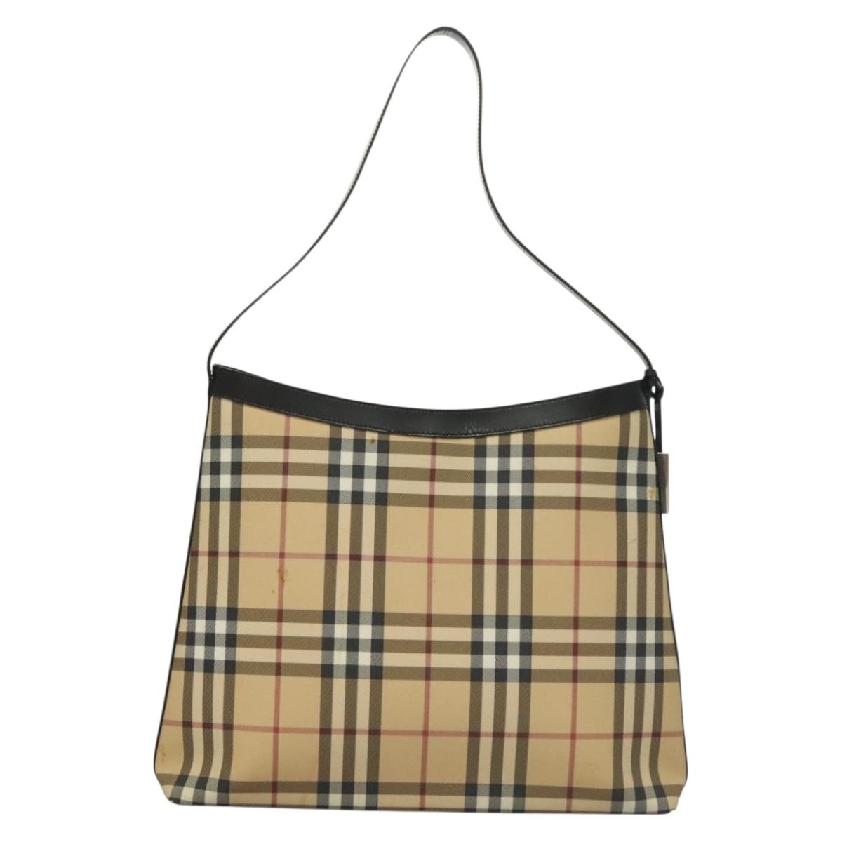 BURBERRY Nova Check Shoulder Bag PVC Beige Silver Auth ep10120