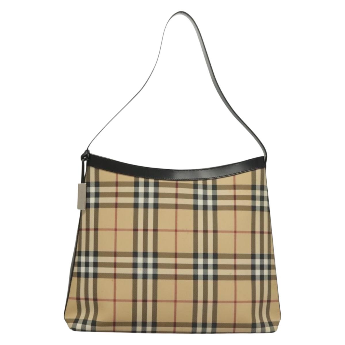 BURBERRY Nova Check Shoulder Bag PVC Beige Silver Auth ep10120
