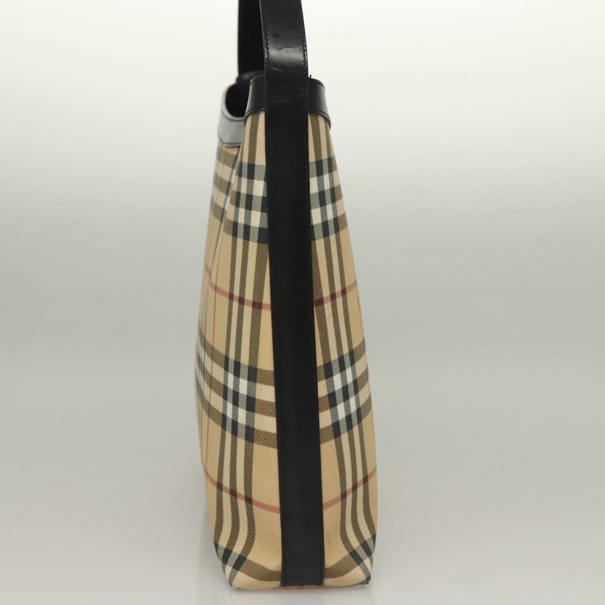 BURBERRY Nova Check Shoulder Bag PVC Beige Silver Auth ep10120