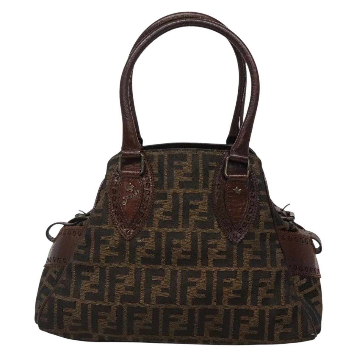 FENDI Zucca Canvas Hand Bag Black Brown Auth ep10140