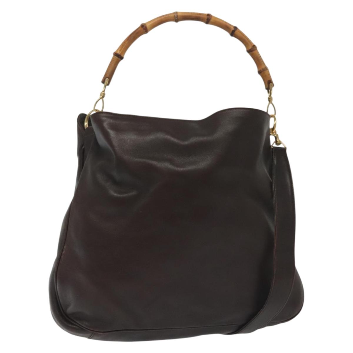 GUCCI Bamboo Hand Bag Leather 2way Gold Black 001 2123 1577 Auth ep10149