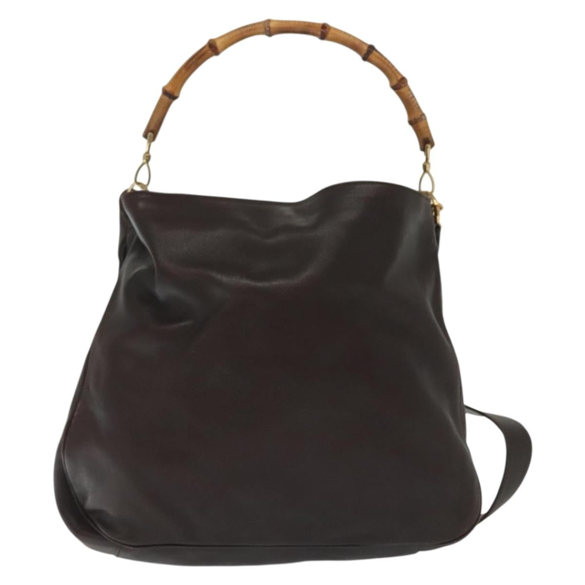 GUCCI Bamboo Hand Bag Leather 2way Gold Black 001 2123 1577 Auth ep10149