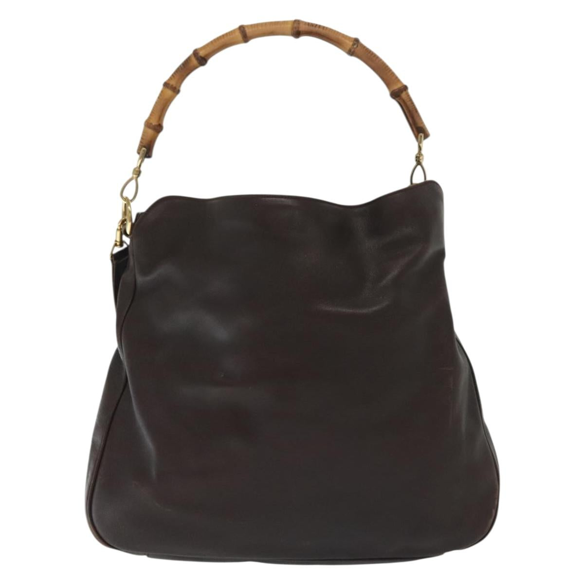 GUCCI Bamboo Hand Bag Leather 2way Gold Black 001 2123 1577 Auth ep10149