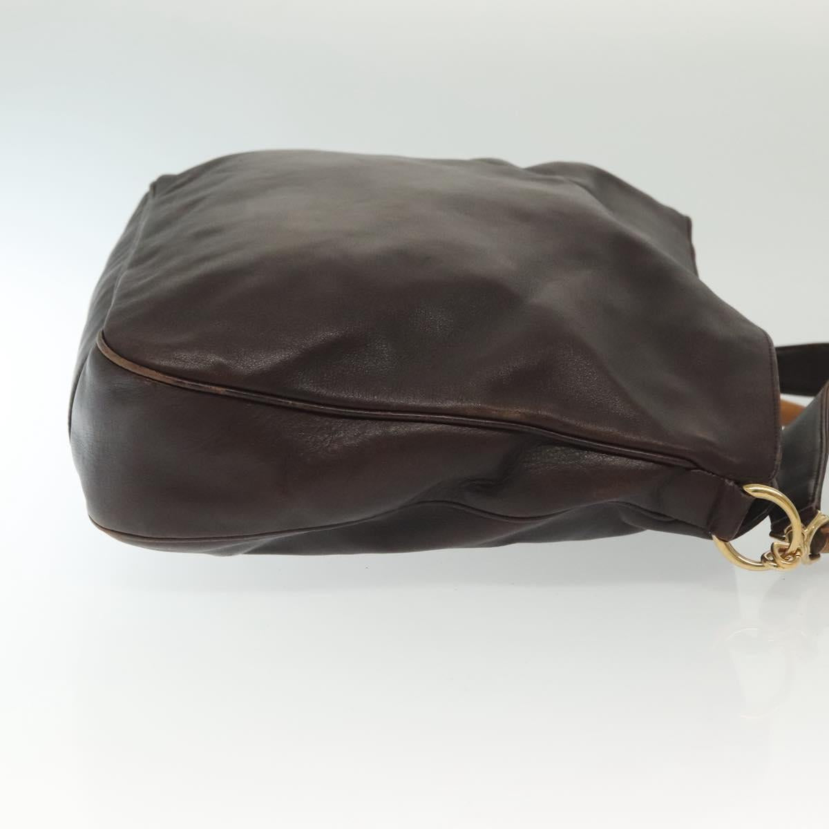 GUCCI Bamboo Hand Bag Leather 2way Gold Black 001 2123 1577 Auth ep10149