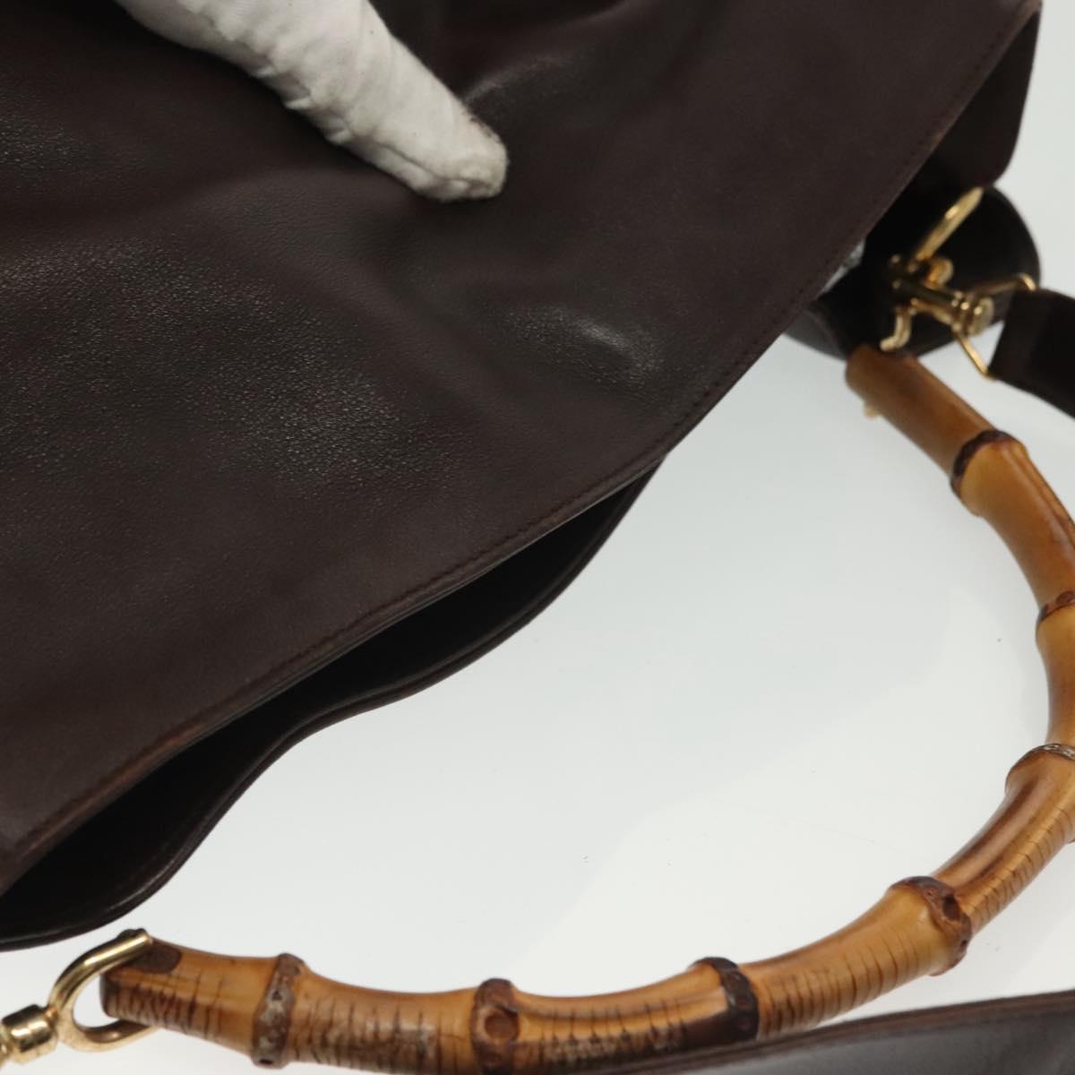 GUCCI Bamboo Hand Bag Leather 2way Gold Black 001 2123 1577 Auth ep10149