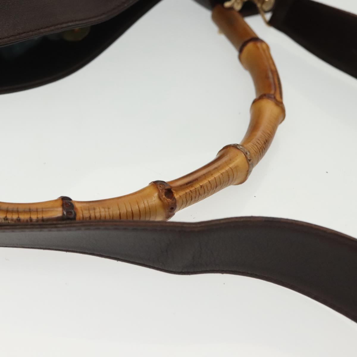 GUCCI Bamboo Hand Bag Leather 2way Gold Black 001 2123 1577 Auth ep10149