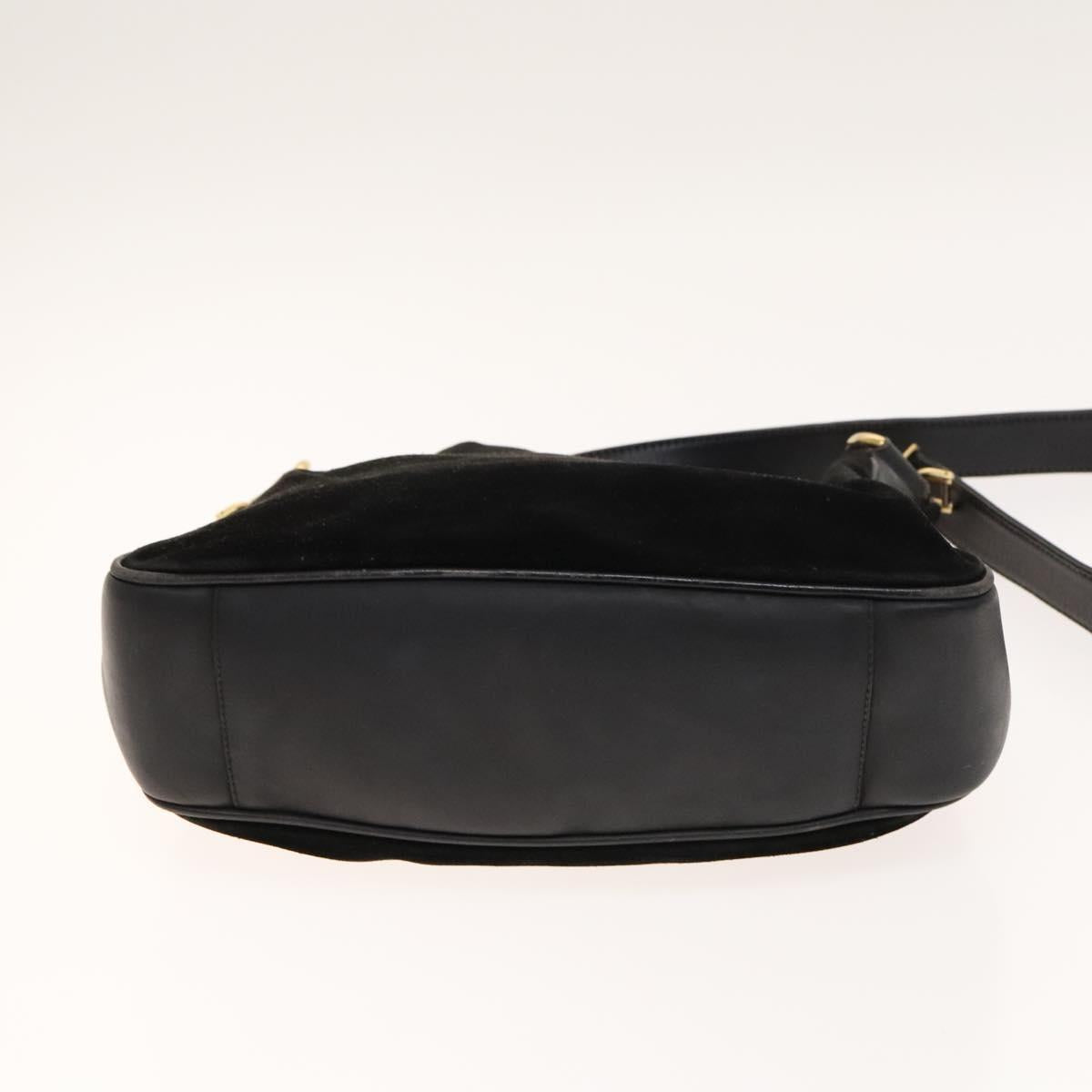 GUCCI Bamboo Shoulder Bag Suede Nylon 2Set Black Auth ep10170