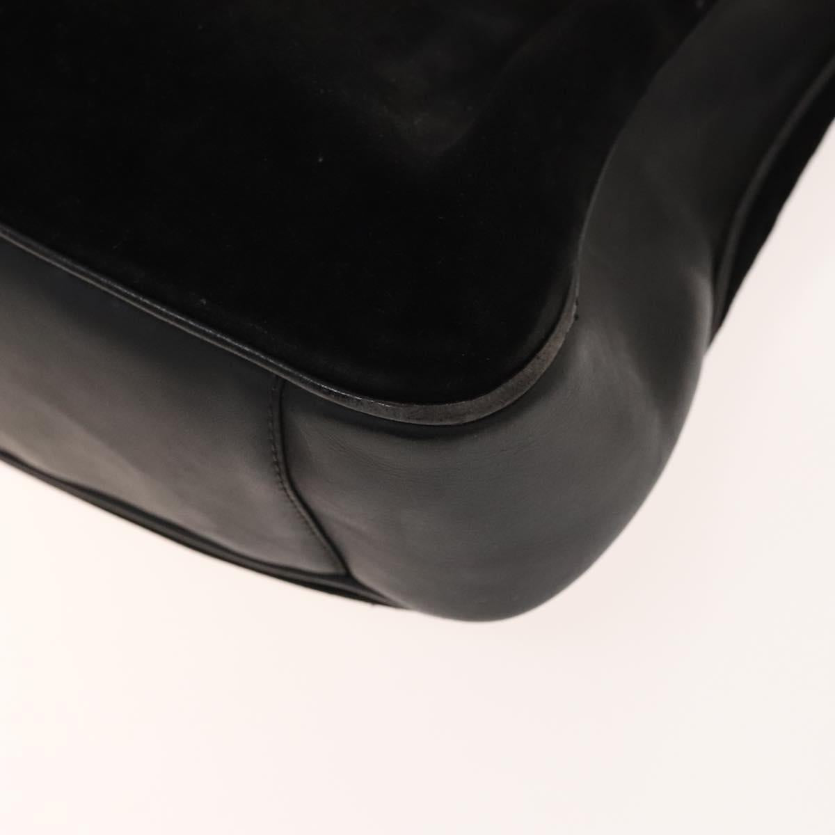 GUCCI Bamboo Shoulder Bag Suede Nylon 2Set Black Auth ep10170