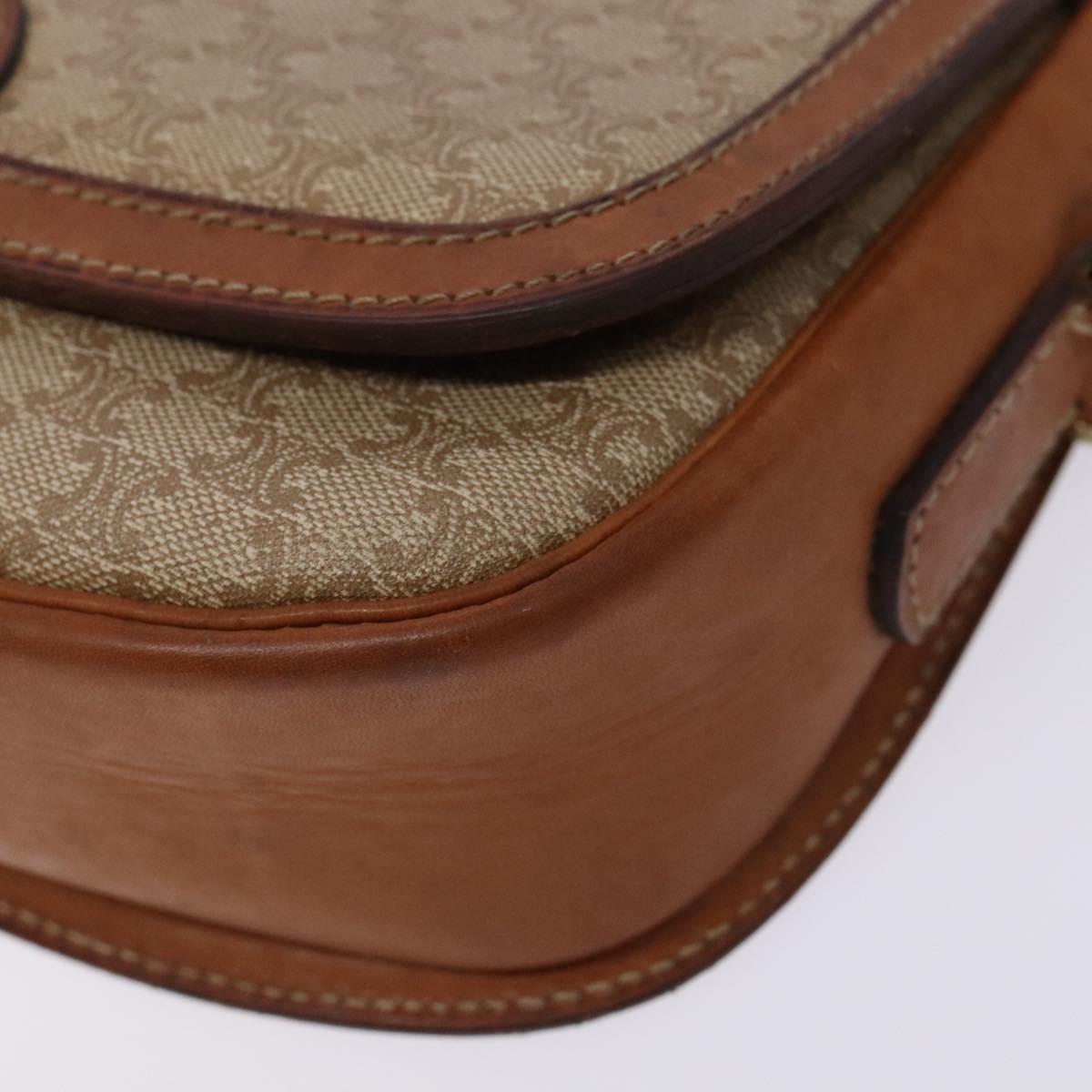 CELINE Macadam Canvas Shoulder Bag Beige Gold Auth ep10178