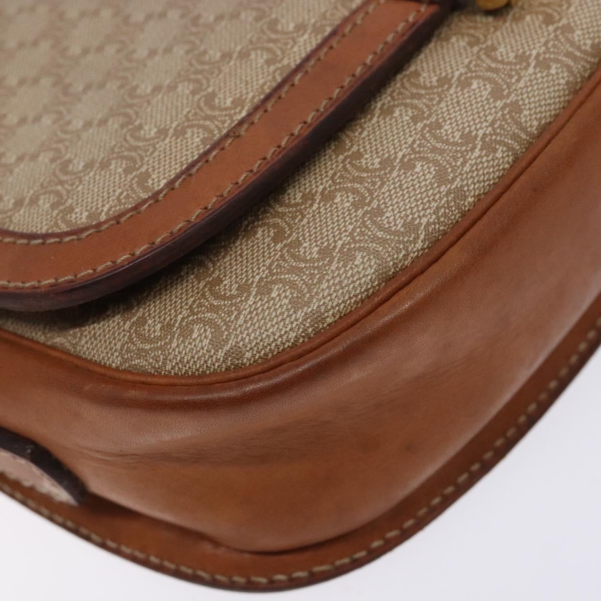 CELINE Macadam Canvas Shoulder Bag Beige Gold Auth ep10178