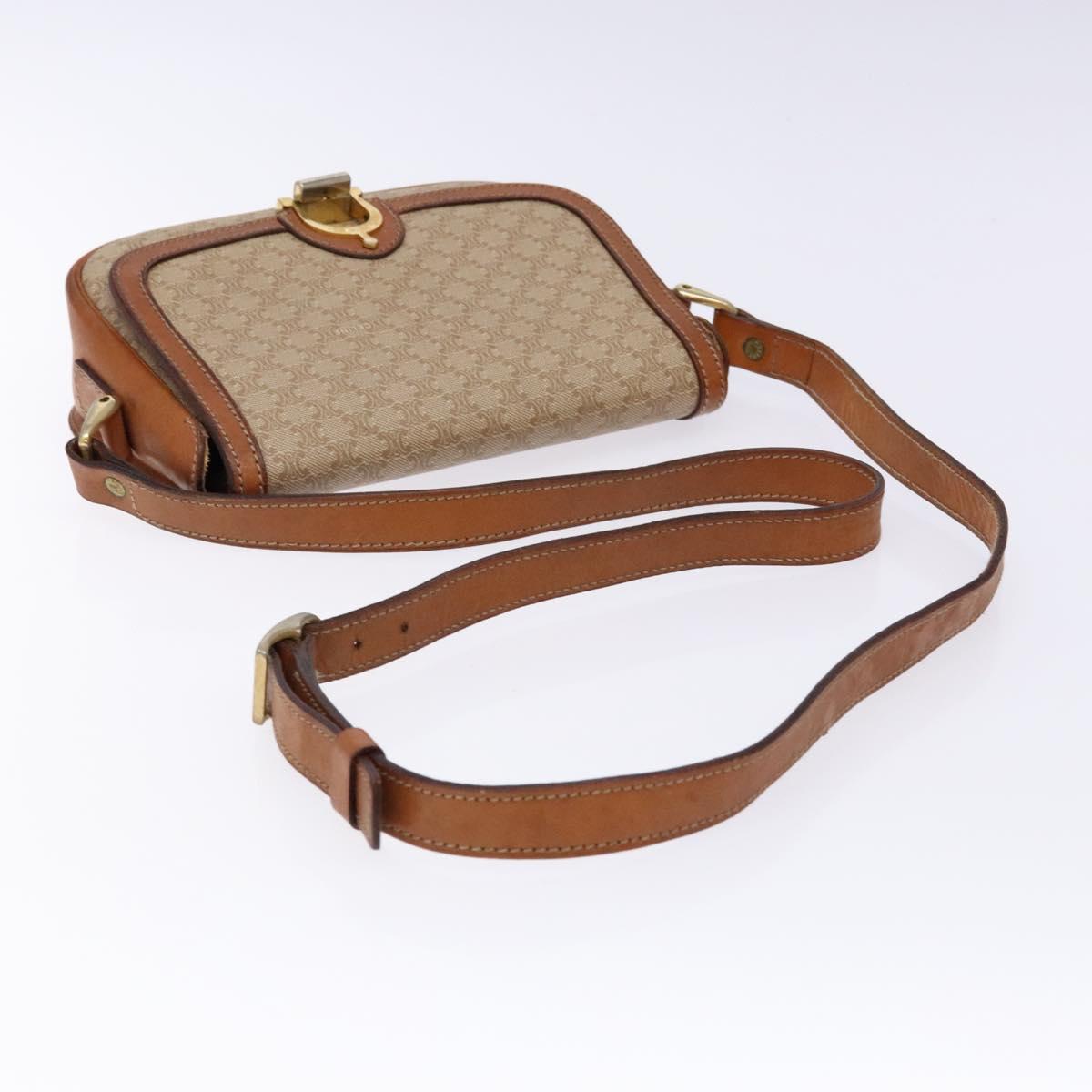 CELINE Macadam Canvas Shoulder Bag Beige Gold Auth ep10178