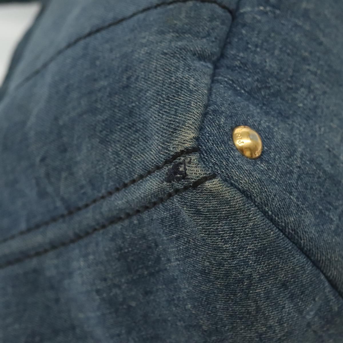 PRADA Canapa GM Hand Bag Denim Blue Gold Auth ep10187