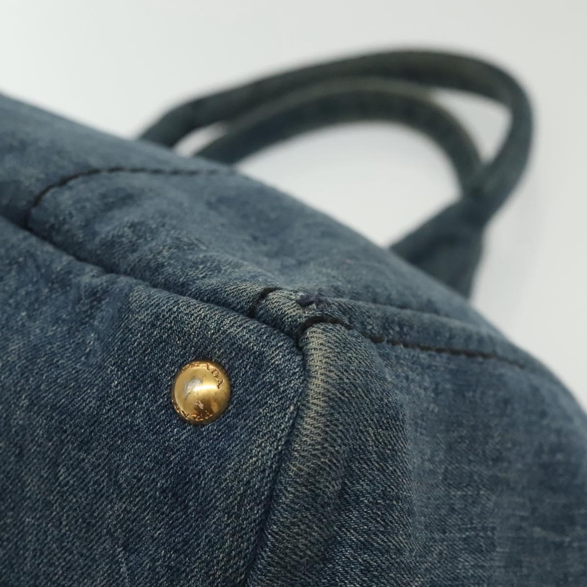 PRADA Canapa GM Hand Bag Denim Blue Gold Auth ep10187