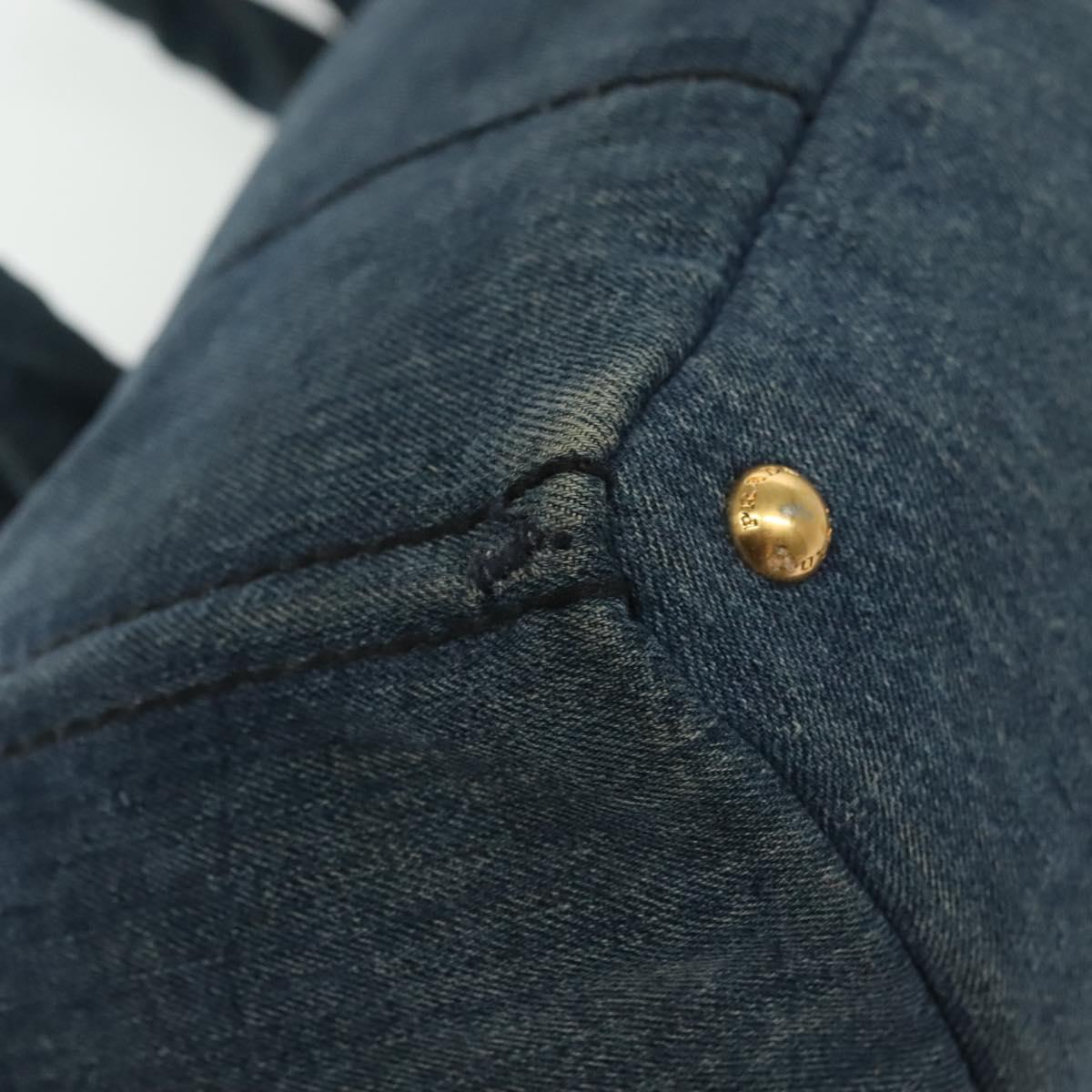 PRADA Canapa GM Hand Bag Denim Blue Gold Auth ep10187