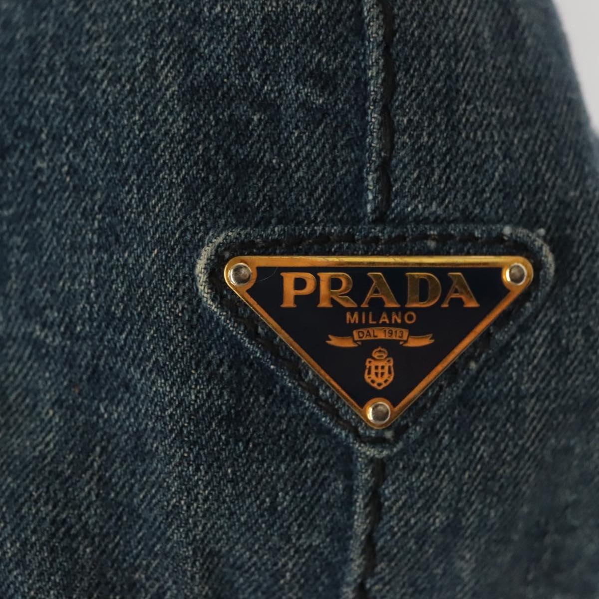 PRADA Canapa GM Hand Bag Denim Blue Gold Auth ep10187