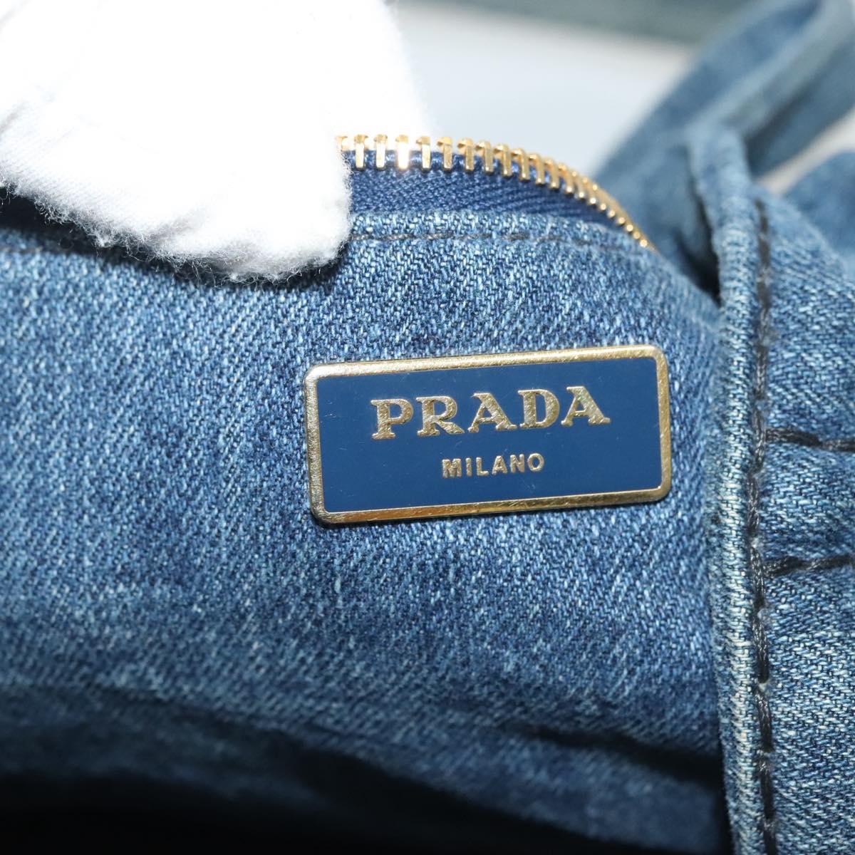 PRADA Canapa GM Hand Bag Denim Blue Gold Auth ep10187