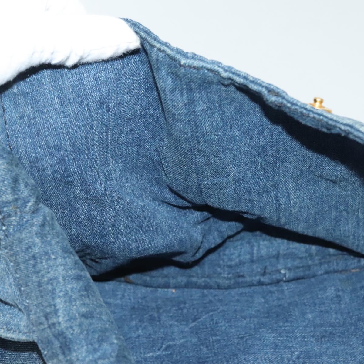 PRADA Canapa GM Hand Bag Denim Blue Gold Auth ep10187