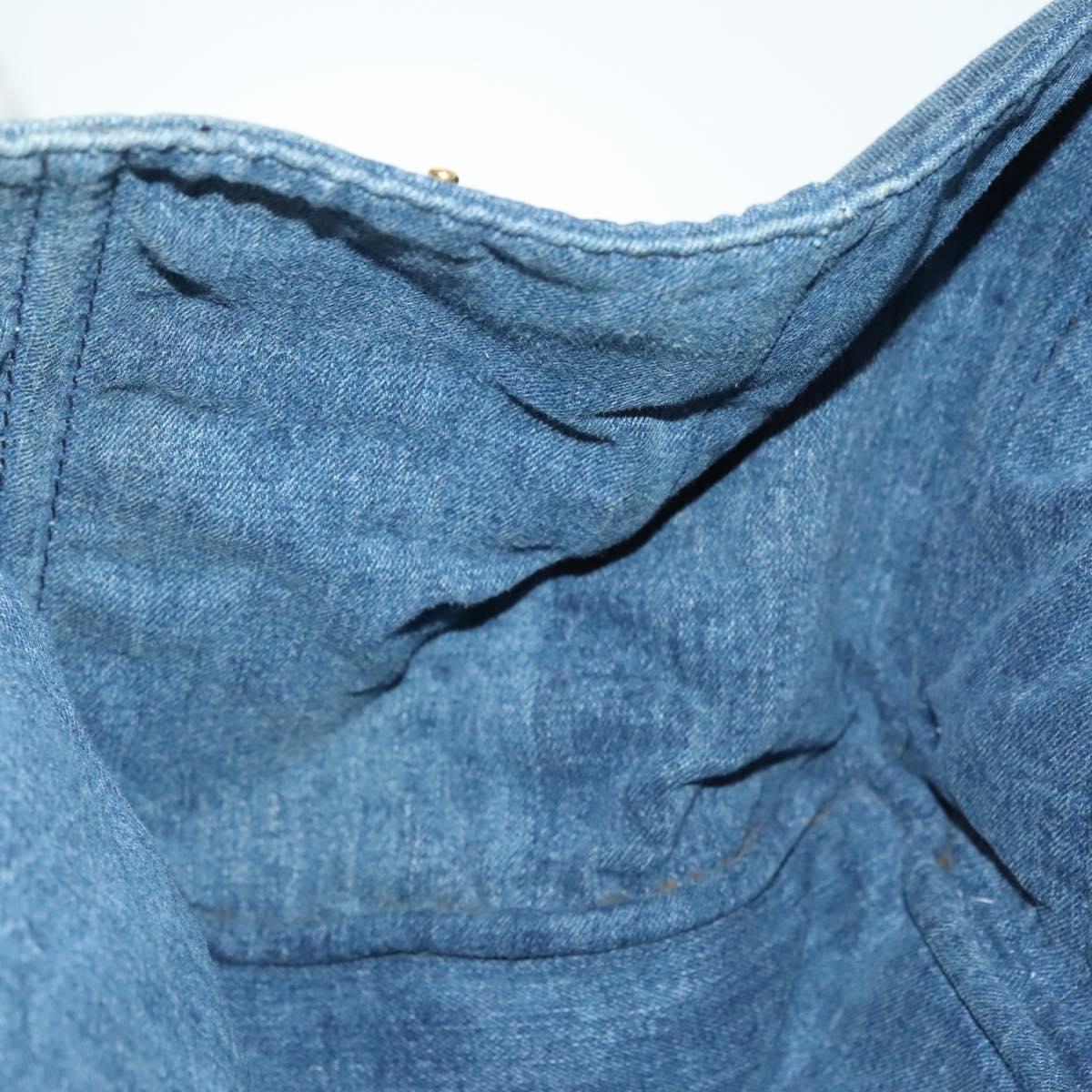 PRADA Canapa GM Hand Bag Denim Blue Gold Auth ep10187