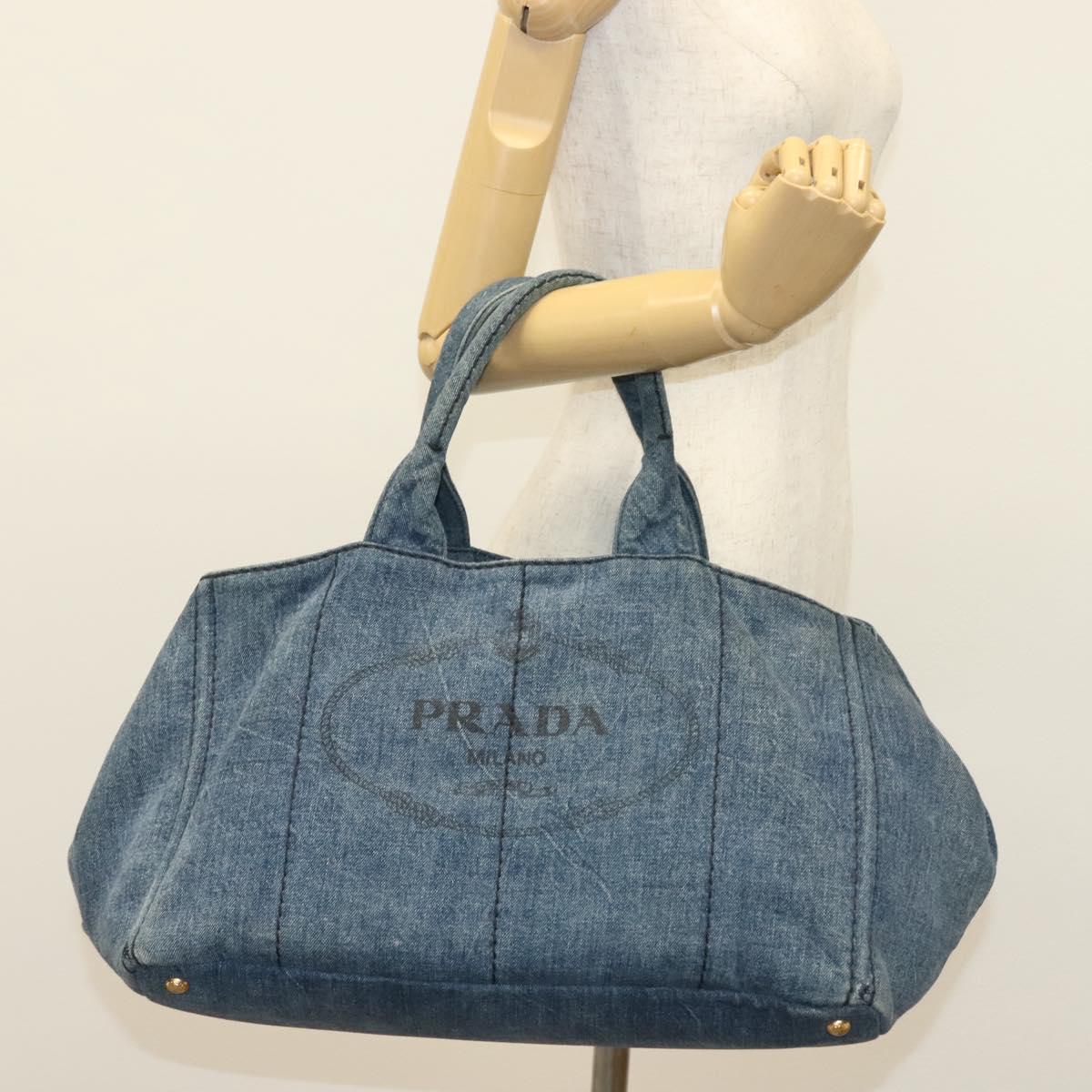 PRADA Canapa GM Hand Bag Denim Blue Gold Auth ep10187