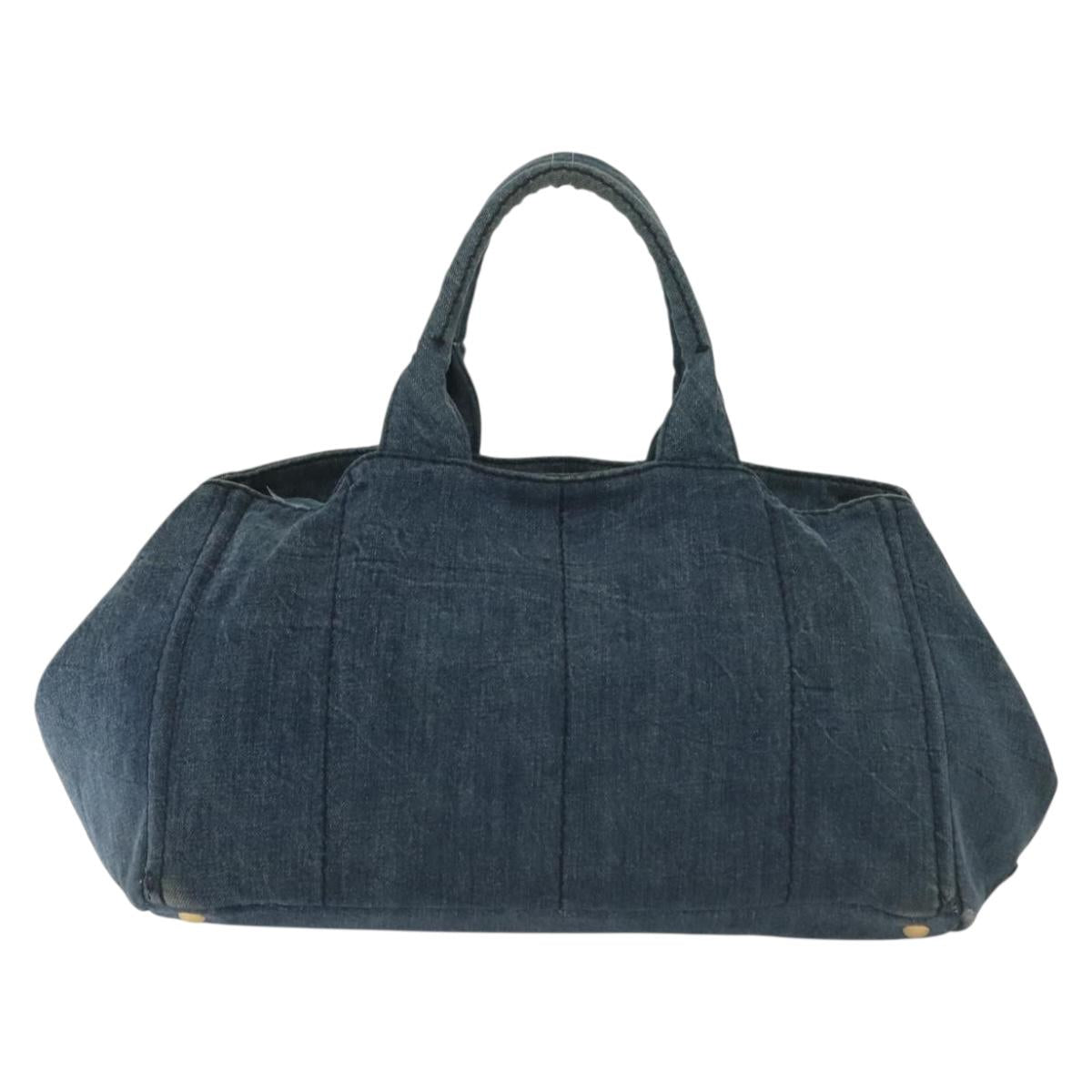 PRADA Canapa GM Hand Bag Denim Blue Gold Auth ep10187