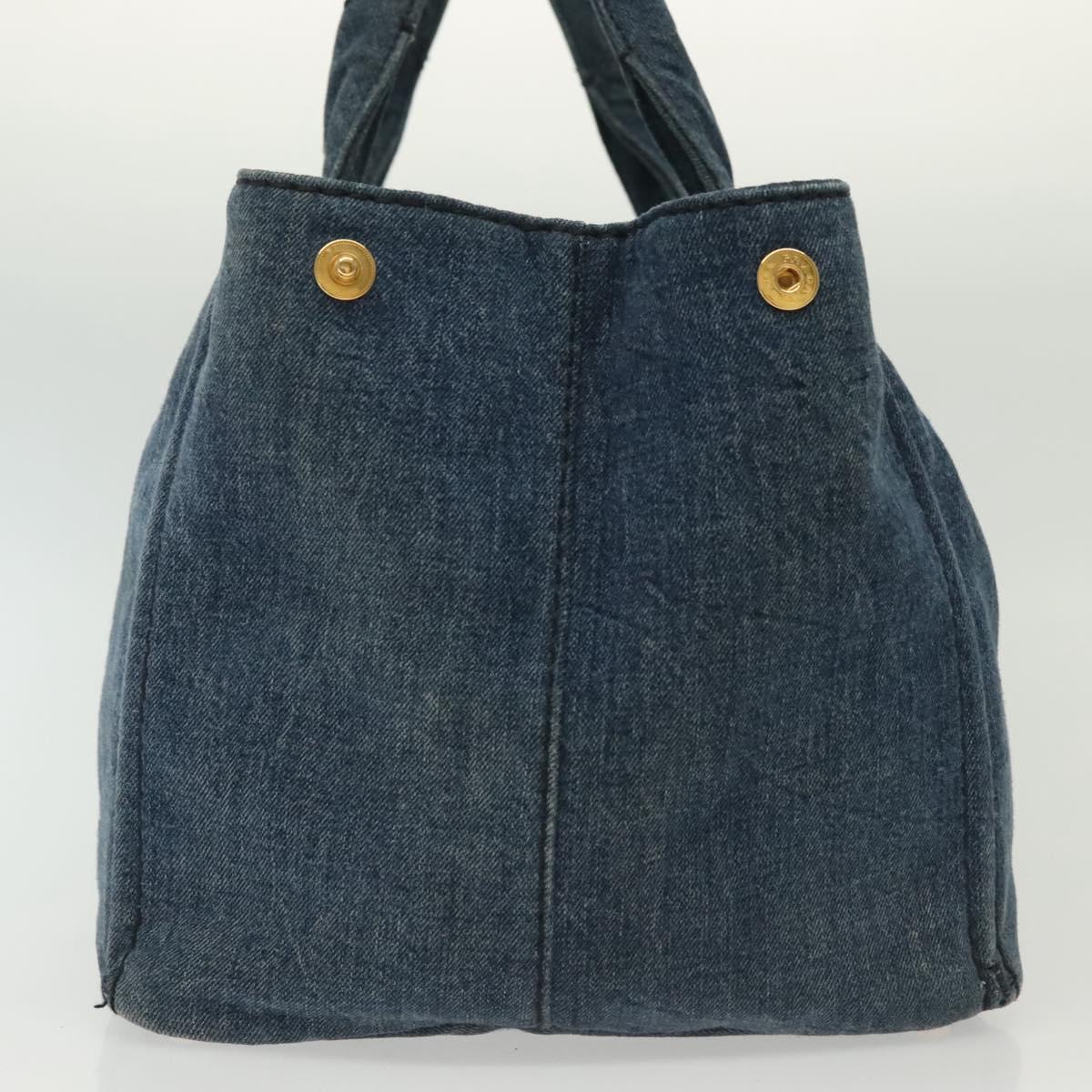 PRADA Canapa GM Hand Bag Denim Blue Gold Auth ep10187