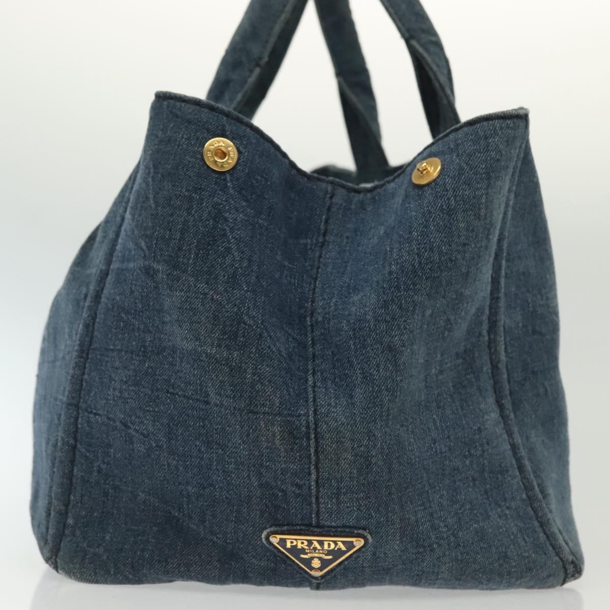 PRADA Canapa GM Hand Bag Denim Blue Gold Auth ep10187