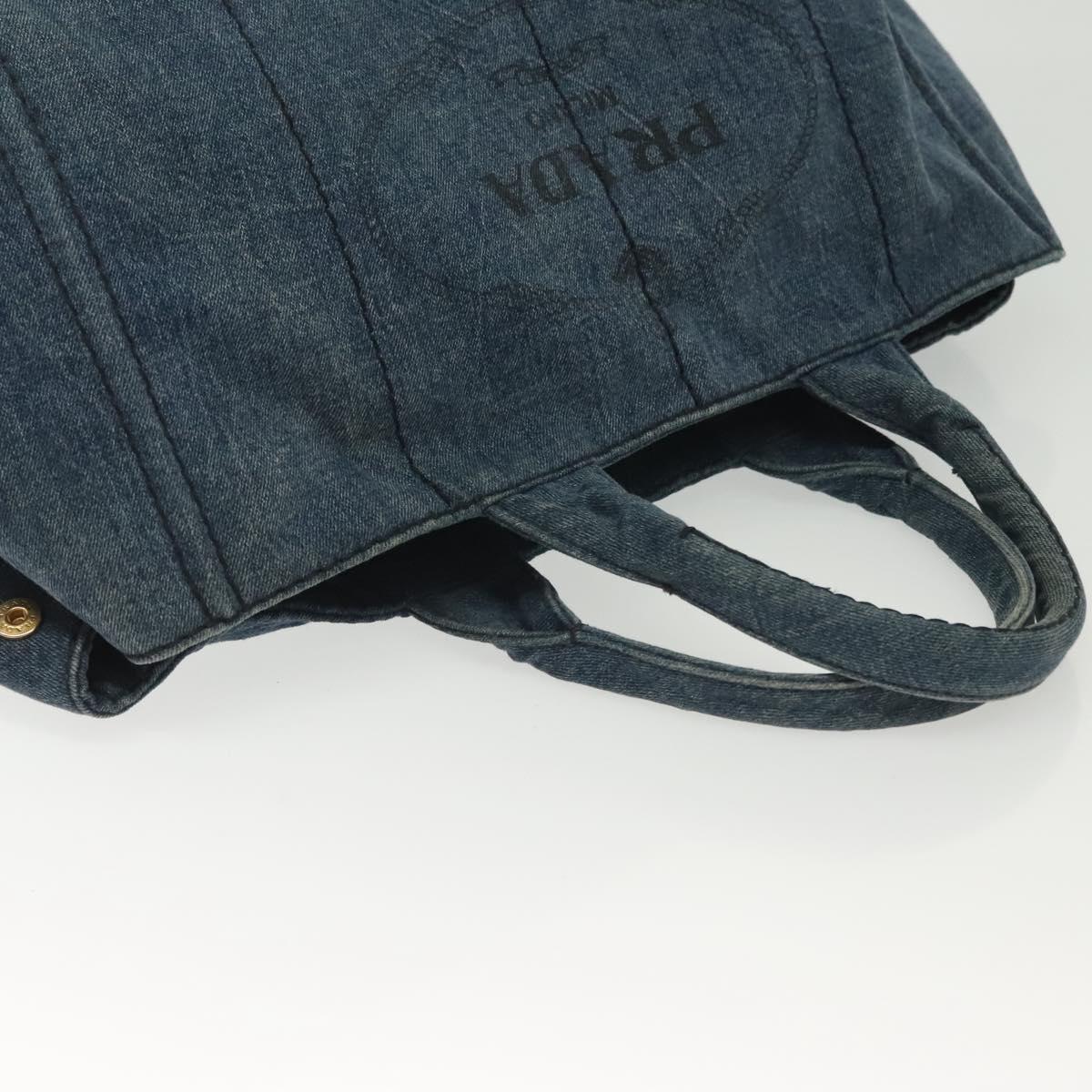 PRADA Canapa GM Hand Bag Denim Blue Gold Auth ep10187