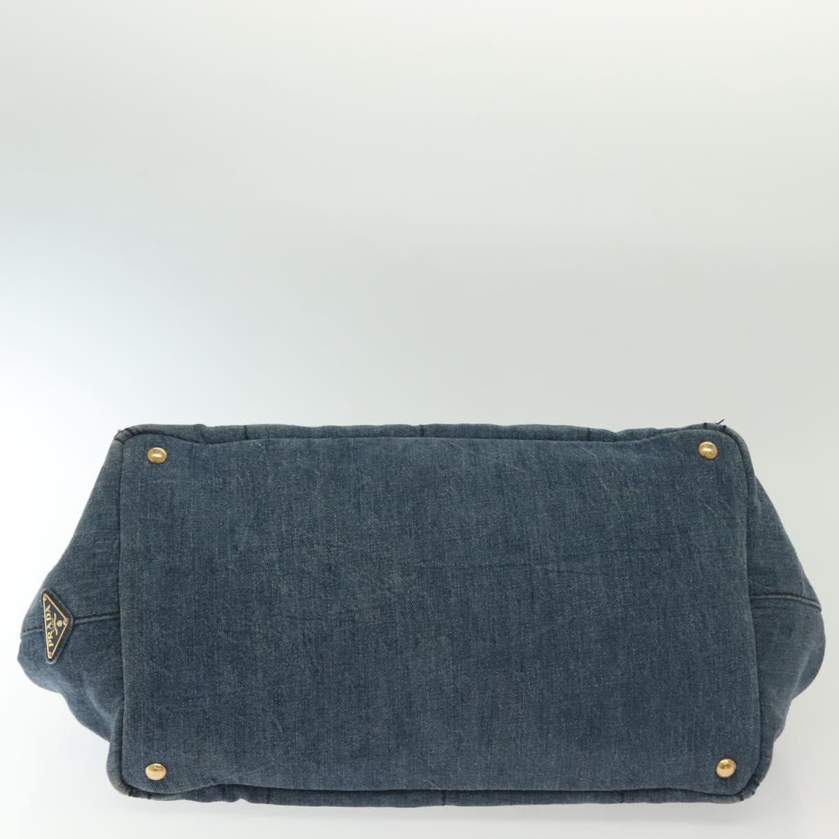 PRADA Canapa GM Hand Bag Denim Blue Gold Auth ep10187