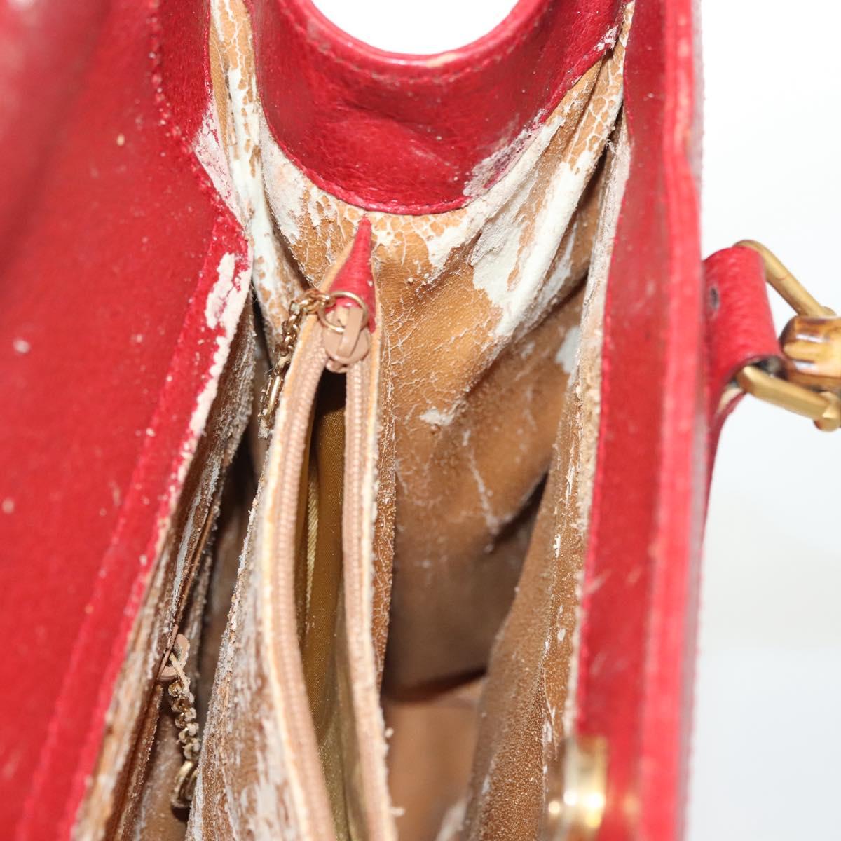 GUCCI Bamboo Hand Bag Leather Red Gold 002 2865 0260 Auth ep10194