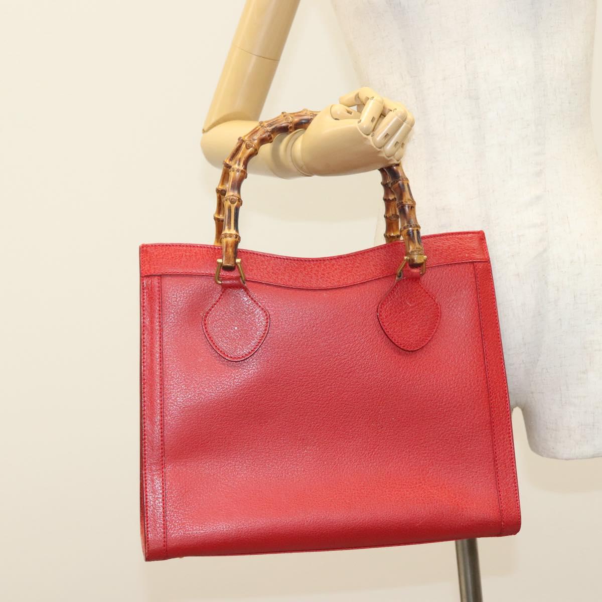 GUCCI Bamboo Hand Bag Leather Red Gold 002 2865 0260 Auth ep10194