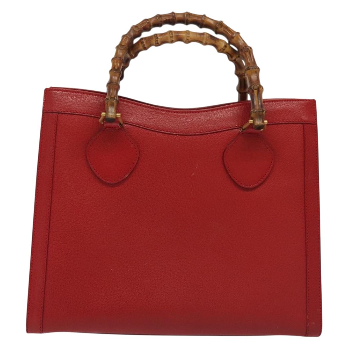 GUCCI Bamboo Hand Bag Leather Red Gold 002 2865 0260 Auth ep10194