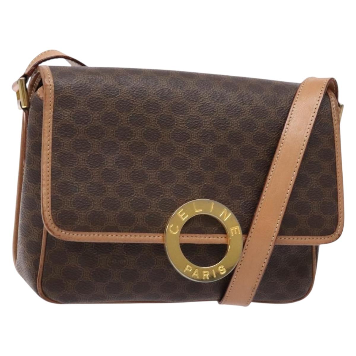 CELINE Macadam Canvas Shoulder Bag PVC Leather Brown Gold Auth ep10201
