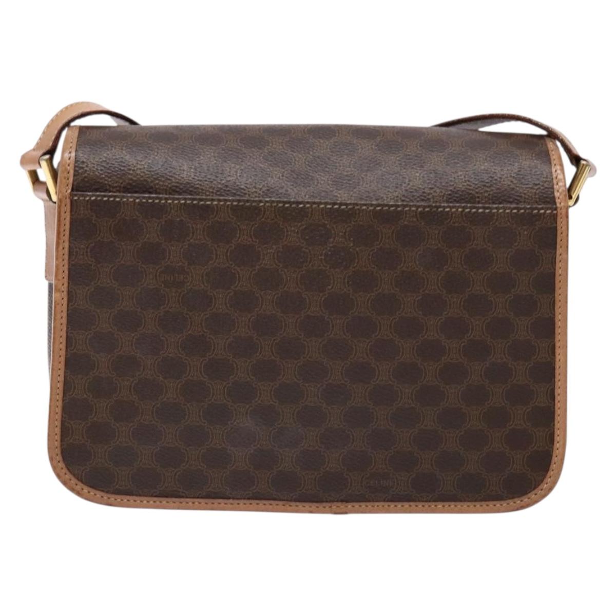 CELINE Macadam Canvas Shoulder Bag PVC Leather Brown Gold Auth ep10201