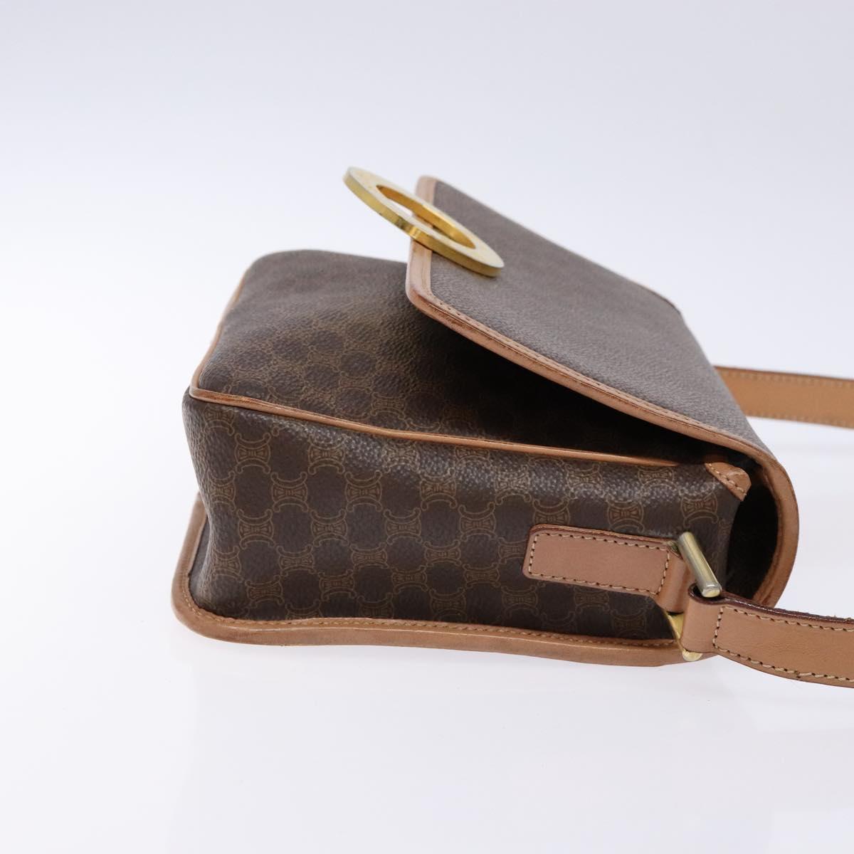CELINE Macadam Canvas Shoulder Bag PVC Leather Brown Gold Auth ep10201