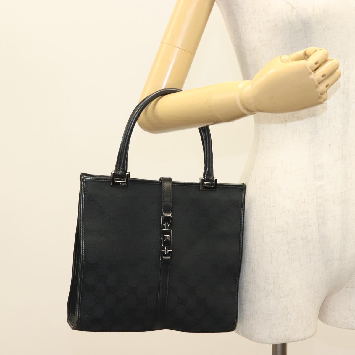GUCCI GG Canvas Jackie Hand Bag Black Silver 002 1065 Auth ep10213