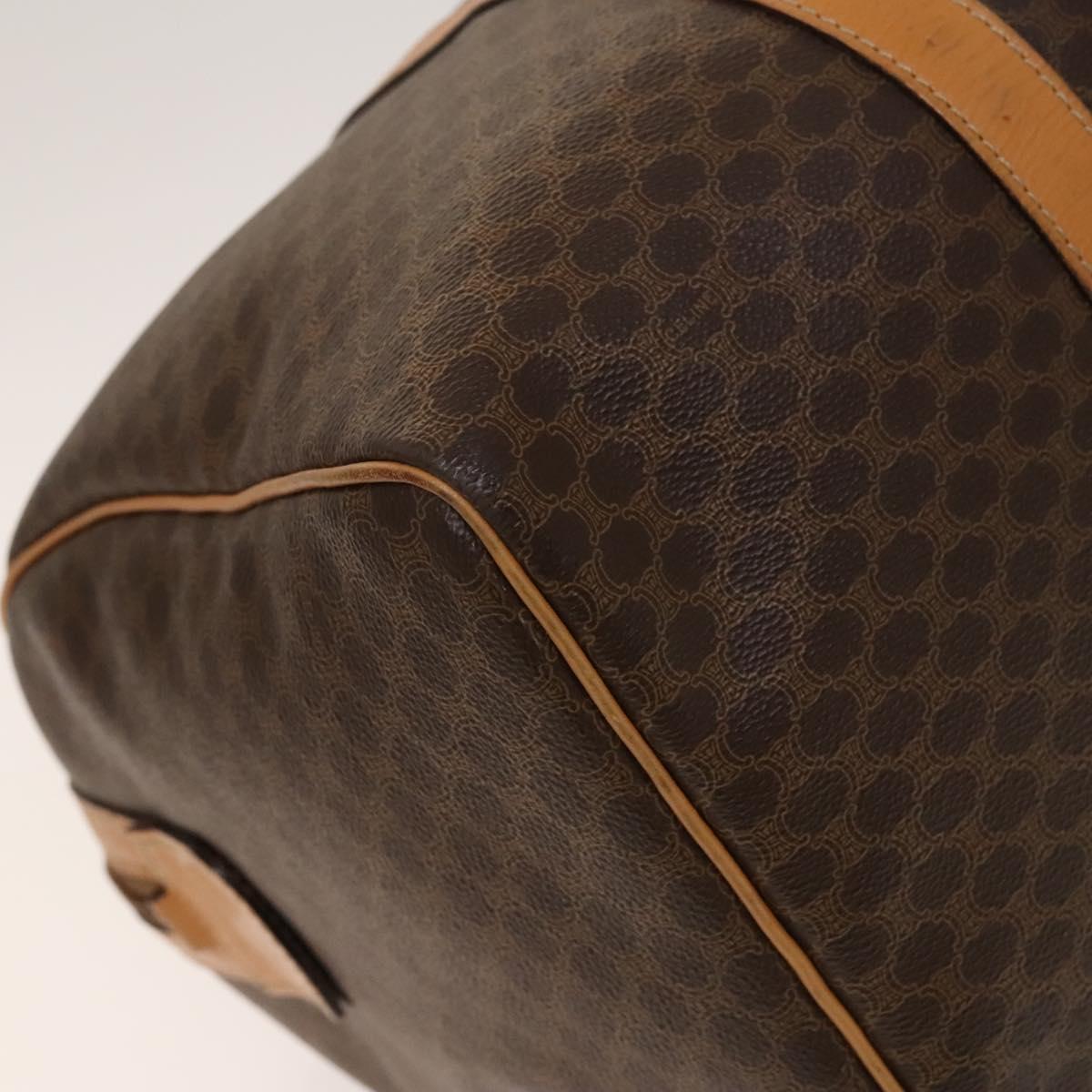 CELINE Macadam Canvas Boston Bag PVC Leather Brown Gold Auth ep10230