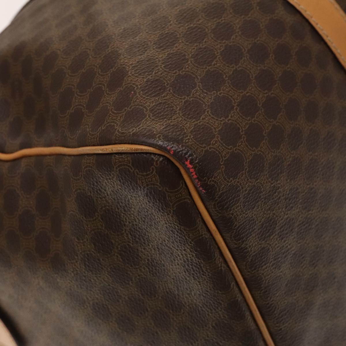 CELINE Macadam Canvas Boston Bag PVC Leather Brown Gold Auth ep10230