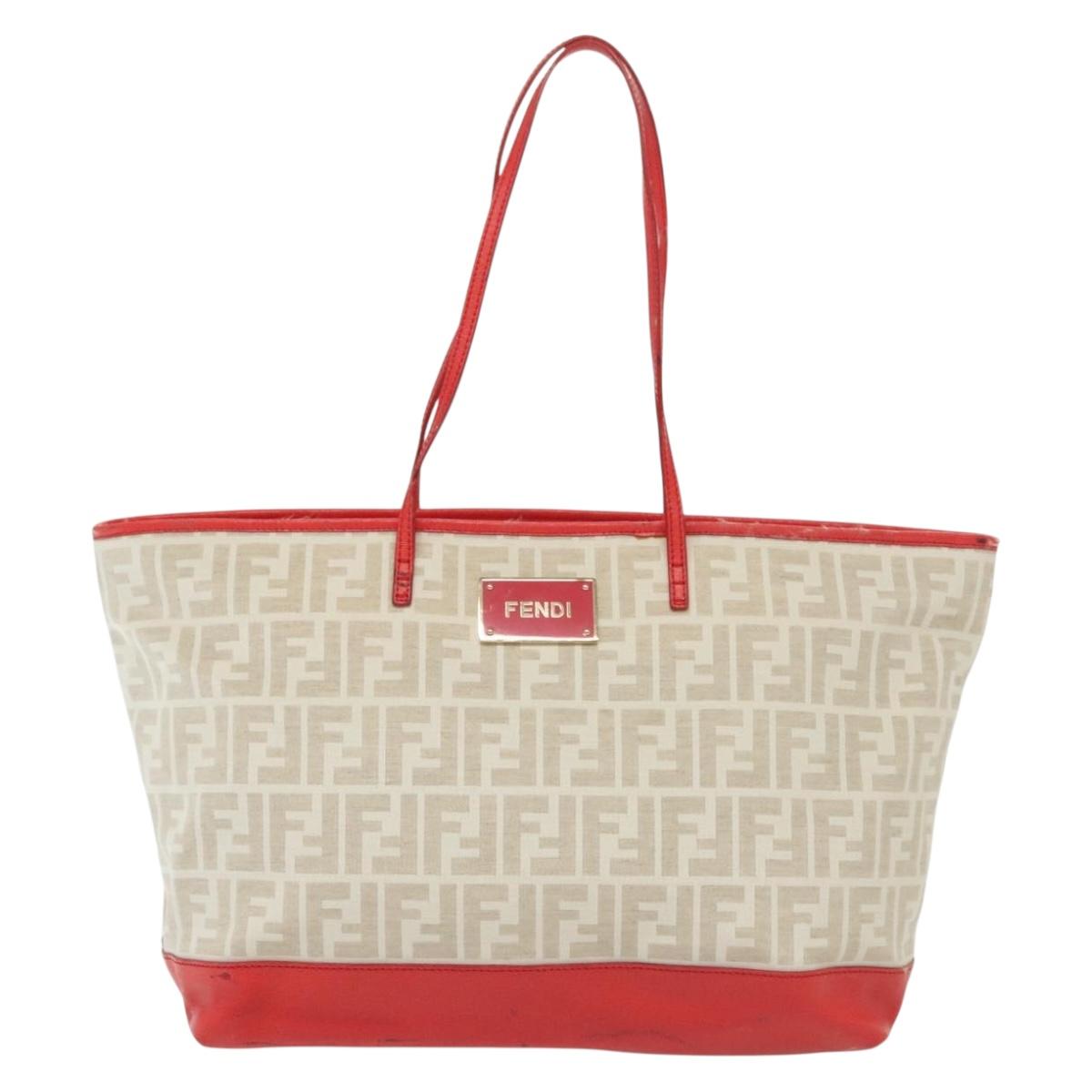 FENDI Zucca Canvas Tote Bag White Gold Auth ep10233