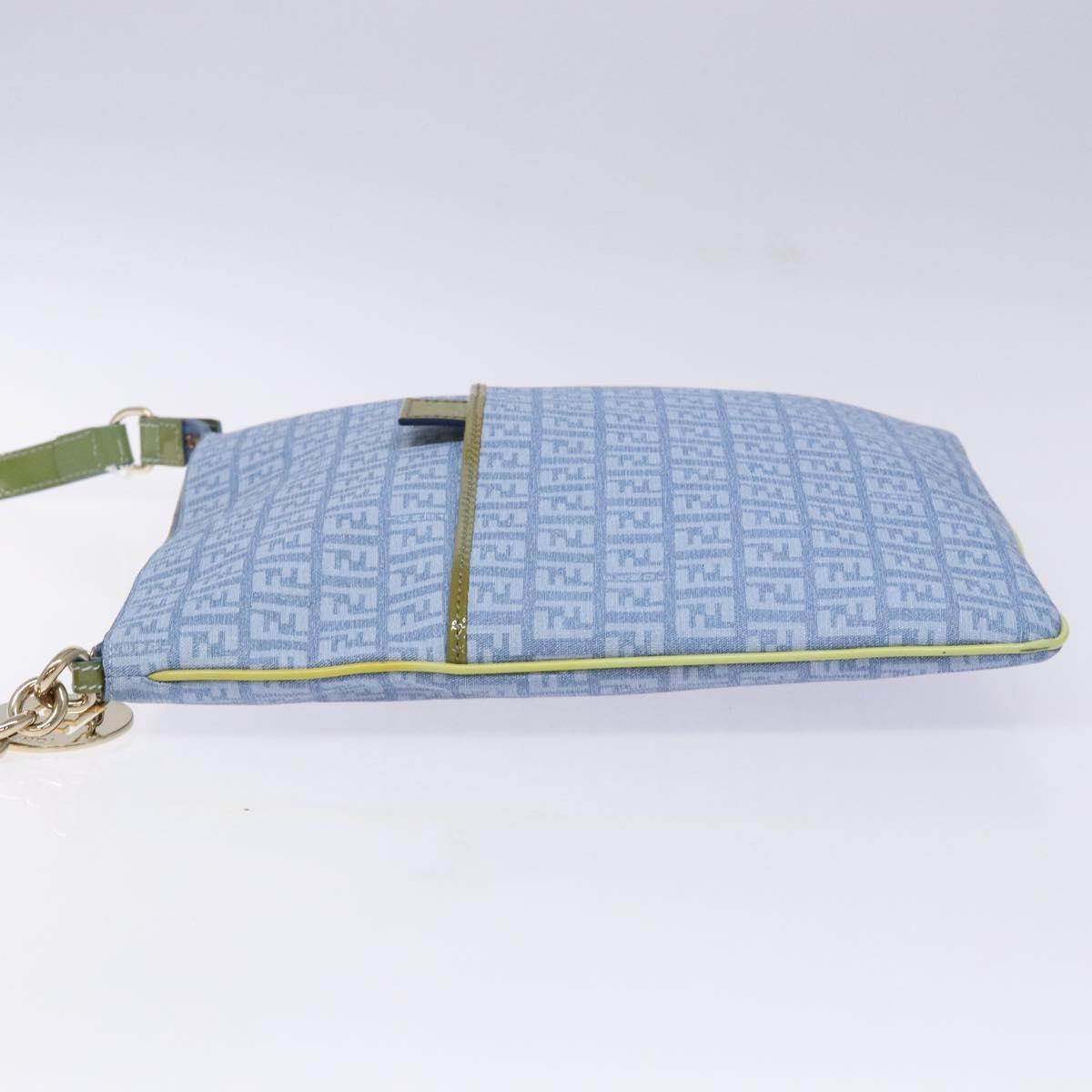 FENDI Zucchino Canvas Shoulder Bag PVC Blue Gold Auth ep10238