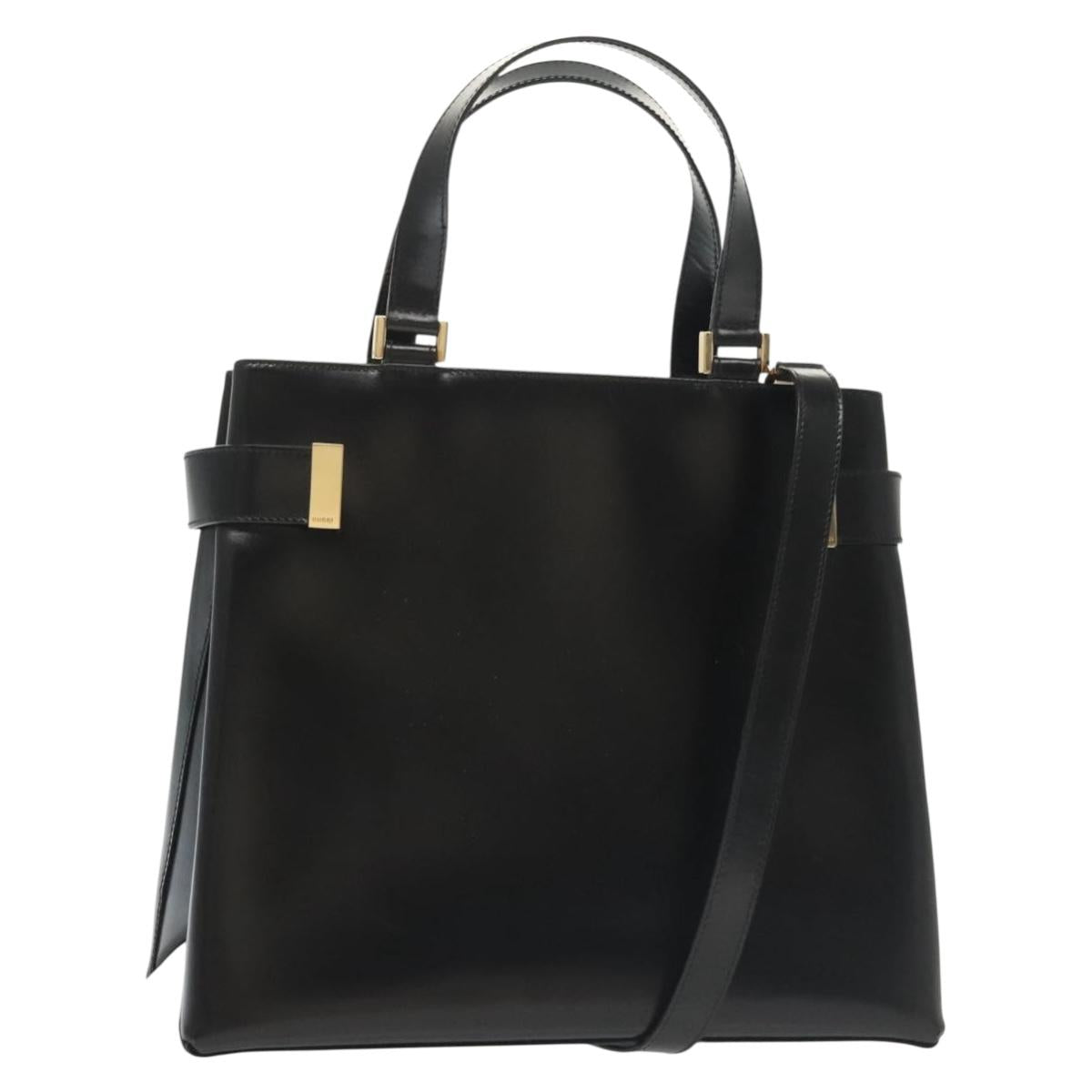 GUCCI Hand Bag Leather 2way Black Gold 000 2046 0562 Auth ep10245