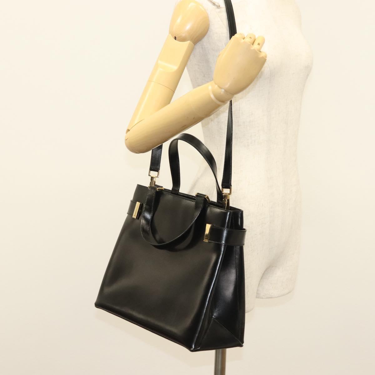 GUCCI Hand Bag Leather 2way Black Gold 000 2046 0562 Auth ep10245