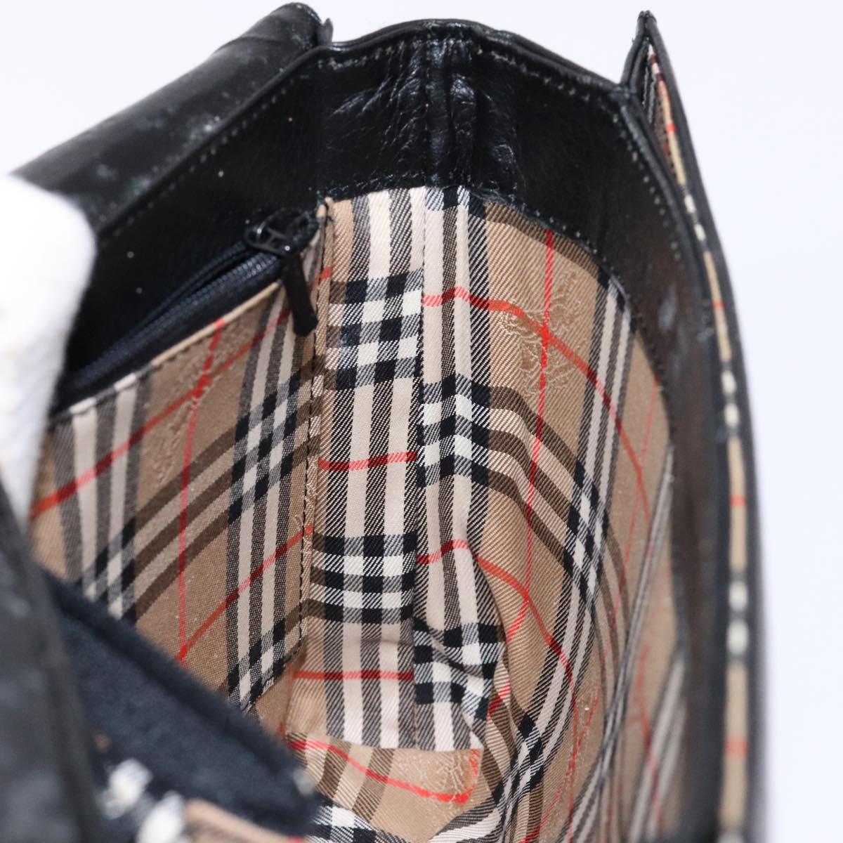 Burberrys Shoulder Bag Leather Black Gold Auth ep10251