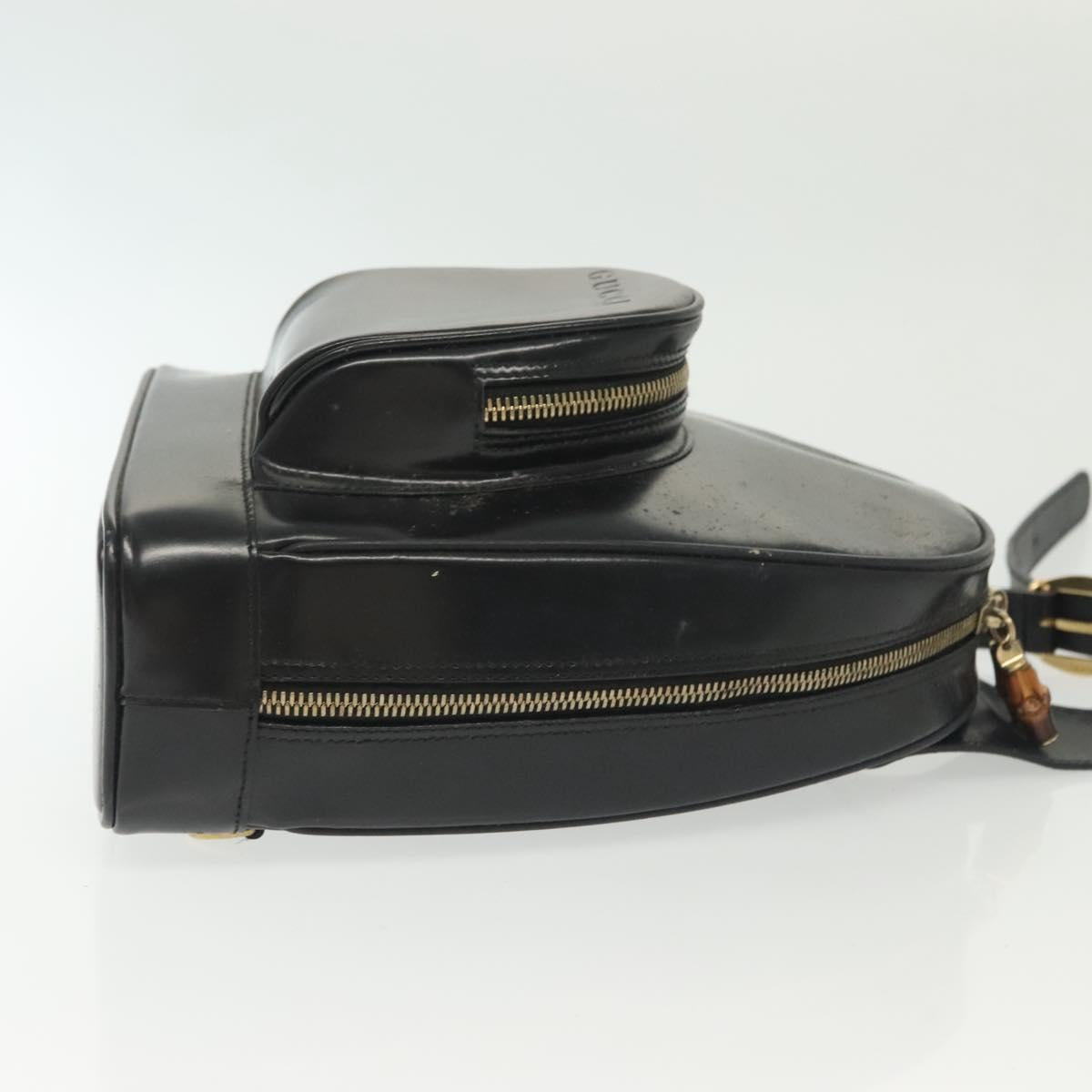 GUCCI Bamboo Body Bag Patent leather Black Silver 003 3444 0127 Auth ep10252