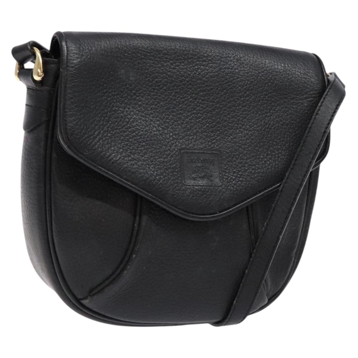 Burberrys Shoulder Bag Leather Black Gold Auth ep10257