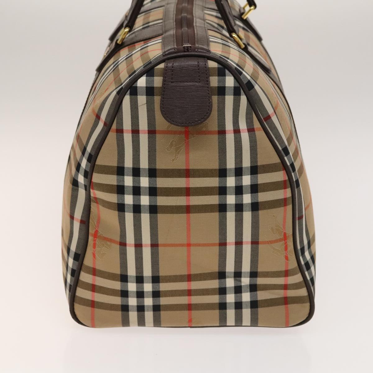 Burberrys Nova Check Boston Bag Canvas Beige Gold Auth ep10261